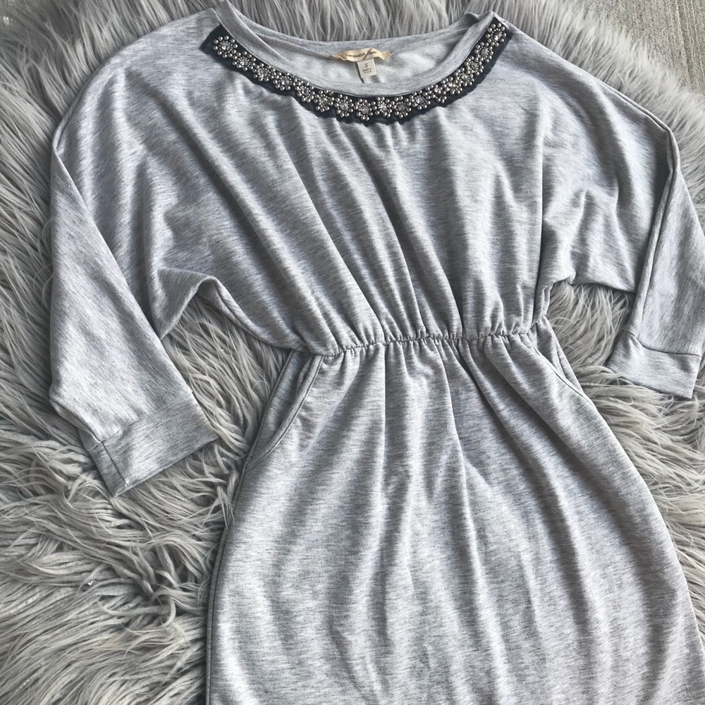 Francesca’s Gray Beaded Neck Dress Sz S